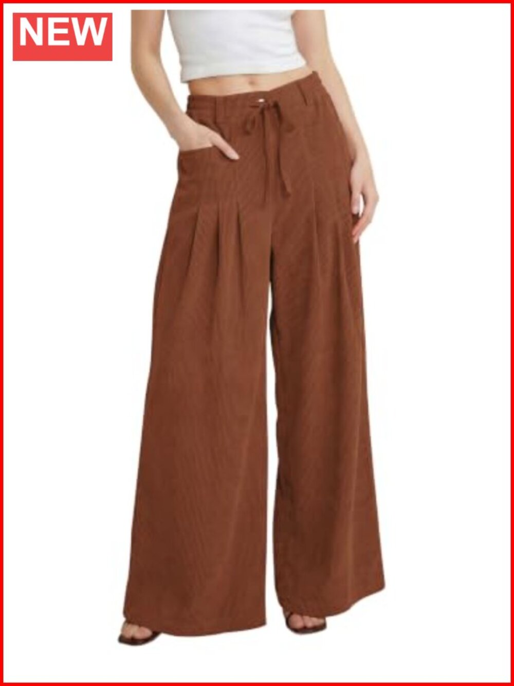 Wide Leg Corduroy Dress Pants with Elastic Waist